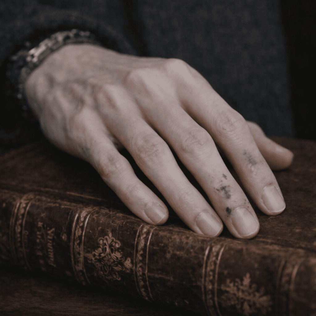 Ink-stained pianist hands